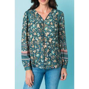 DR2 Josie V-Neck Long Sleeve Multicolored Top in Teal NWT size Small